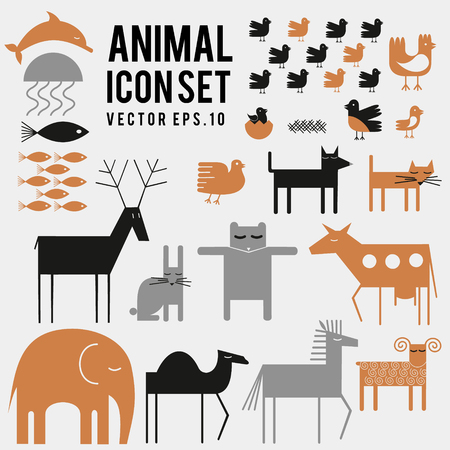 Set of animal, bird, fish icons on gray color backdrop illustration.のイラスト素材