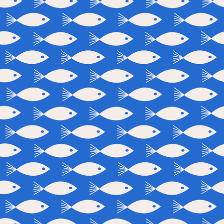 Funny cartoon of continuous fish pattern on blue backdrop illustration.のイラスト素材