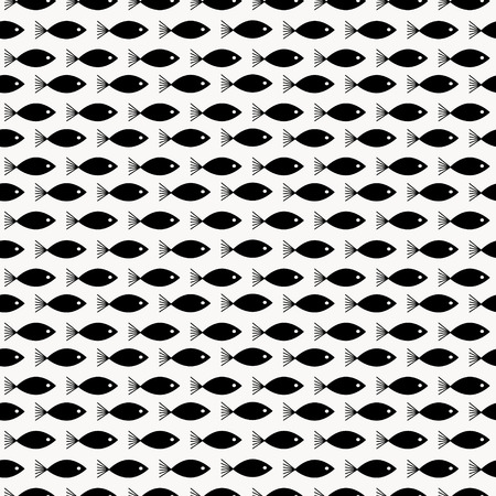 Funny cartoon vector fish seamless pattern over white background. Black and white background. Marine texture.のイラスト素材