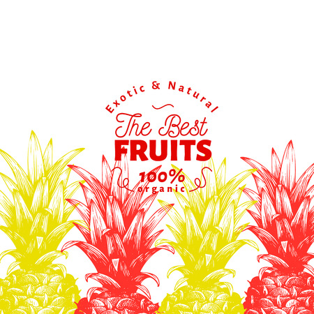 Pineapple fruit design template. Hand drawn vector fruit illustration. Engraved style vintage tropical background.のイラスト素材
