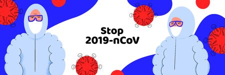 Pandemic medical concept banner with dangerous cells.Vector illustration. Coronavirus outbreak. Abstract 2019-nCoV background.のイラスト素材