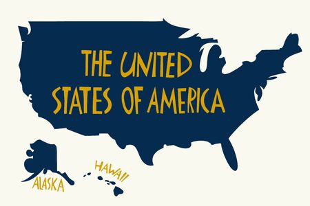 Vector hand drawn stylized map of The United States of America. Travel illustration of USA shape. Hand drawn lettering illustration. North America map elementのイラスト素材