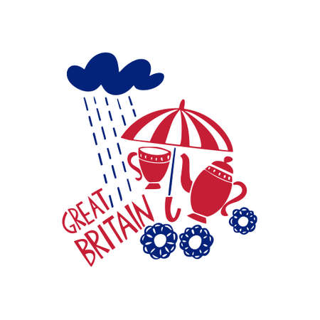Vector hand drawn logo for United Kingdom. Travel illustration of Great Britain. Hand drawn lettering illustration. Britain landmarkのイラスト素材
