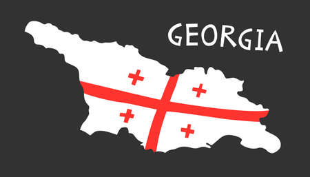 Vector hand drawn stylized map of Georgia. Flag of Georgia. Saqartvelo travel illustration. Geography illustration. Caucasian map elementのイラスト素材