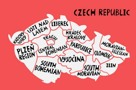 Vector hand drawn stylized map of Czechia regions. Travel illustration. Czech Republic geography illustration. Europe map elementのイラスト素材