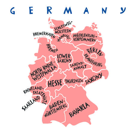 Vector hand drawn stylized map of Germany states. Travel illustration. Federal Republic of Germany geography illustration. Europe map elementのイラスト素材