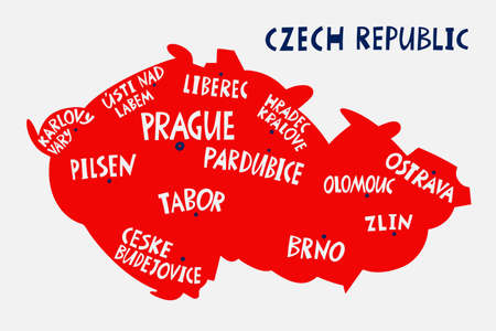 Vector hand drawn stylized map of Czechia cities. Travel illustration. Czech Republic geography illustration. Europe map elementのイラスト素材