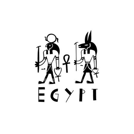 Vector hand drawn symbol of Egypt. Travel illustration of Arab Republic of Egypt signs. Hand drawn lettering illustration.のイラスト素材