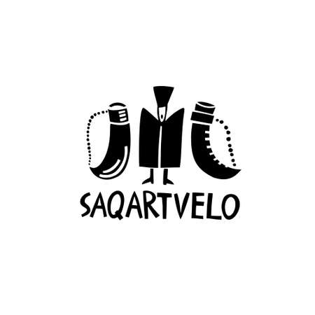 Vector hand drawn symbol of Sakartvelo. Travel illustration of Republic of Georgia signs. Hand drawn lettering illustration.のイラスト素材