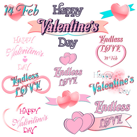 Set of  Valentines Day Decorative Illustrations and Typography Elementsのイラスト素材