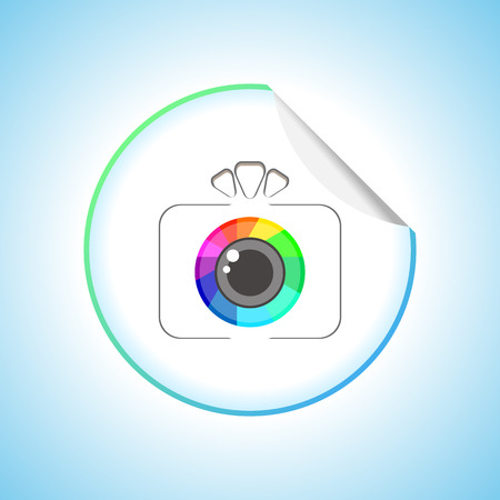 Photo Camera Sign Icon. Round Sticker Illustrationのイラスト素材