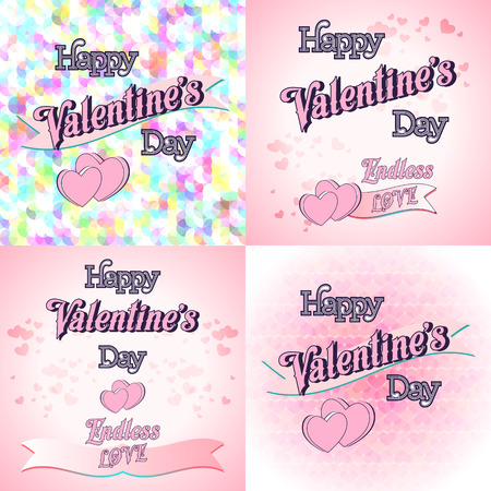 Set of  Happy Valentines Day Lettering Greeting Cardsのイラスト素材