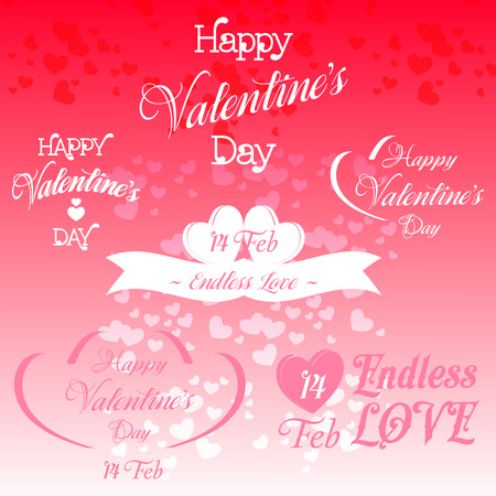 Set of Valentines Day Decorative Illustrations and Typography Elementsのイラスト素材