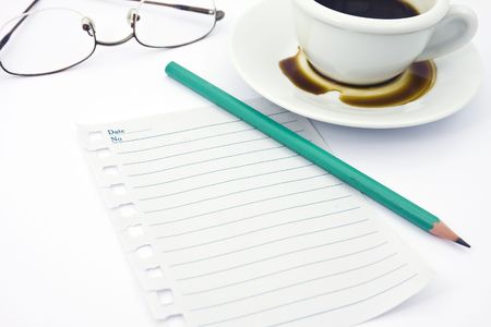 Paper, pencil and coffeeの写真素材