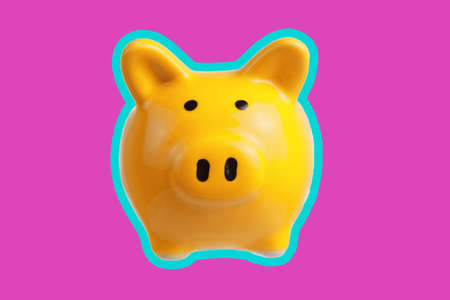piggy bank on pink background, The concept of thrift.の写真素材