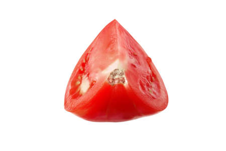 Cut off piece of red tomato on white isolated background