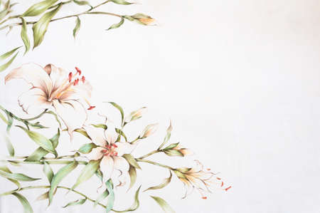 Butterfly and flower pattern hand drawn on silkの写真素材