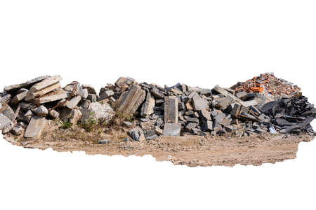 Debris, boards, broken bricks in a pile on a white background.の写真素材