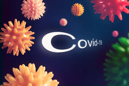 coronavirus epidemic on a gray background with the image of the virus.の写真素材