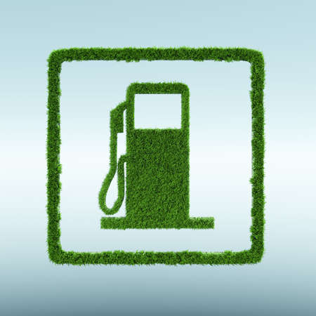A gas station sign on the green grass. The concept of ecology and renewable energy. green sources....
