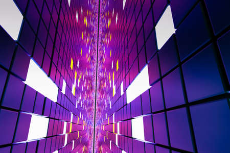 Fantastic abstract background of cubes and light panels. 3D illustration.
