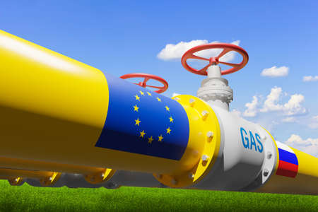 The supply of blue fuel to Europe. Gas pipeline. 3d rendering.の写真素材
