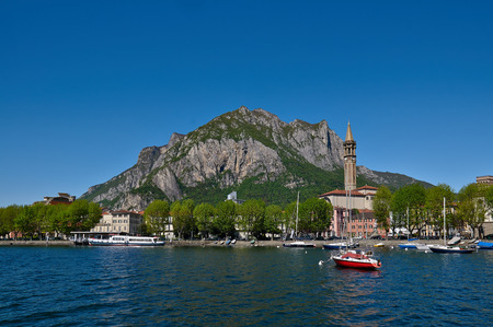 The town of Lecco on the banks of the Como lakeのeditorial素材