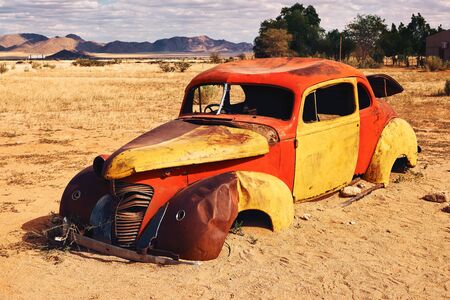 illustrative editorial. Abandoned car at Solitaire in Khomas region, near the Namib Naukluft...
