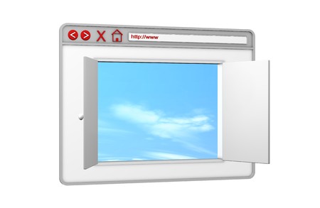 One 3d browser with two open doorsの写真素材