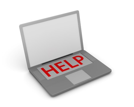 3d notebook with a big help key and a blank screenの写真素材