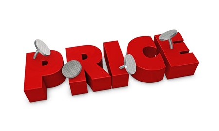 One 3d render of the word price fixed with four pinsの写真素材