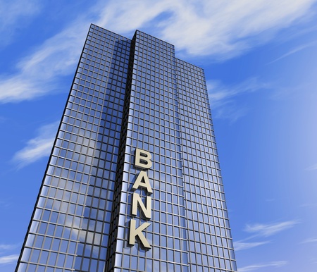 one 3d render of a skyscraper, headquarter of a bankの写真素材