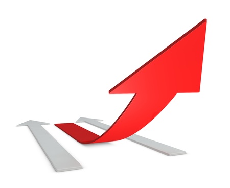 arrows in opposite directions with one that points up (3d render)の写真素材