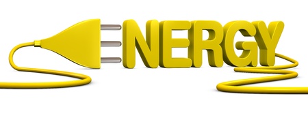 the word ENERGY with an electrical plug that forms the letter E (3d render)の写真素材