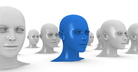 crowd of heads with one in different color, concept of unique (3d render)の写真素材
