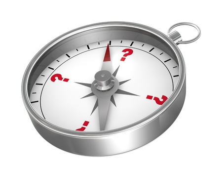 one compass with question marks instead of the cardinal symbols (3d render)の写真素材