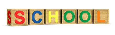 wooden cubes that form the word: SCHOOL (3d render)の写真素材