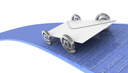 one car made with an envelope and four email symbols (3d render)の写真素材