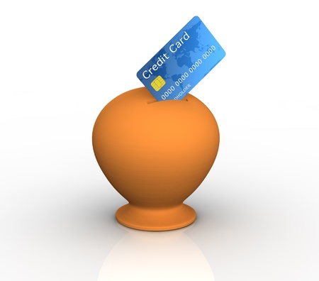 one vintage money box with a credit card that enters on it (3d render)の写真素材