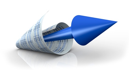 one financial chart growing with a spreadsheet around it (3d render)の写真素材