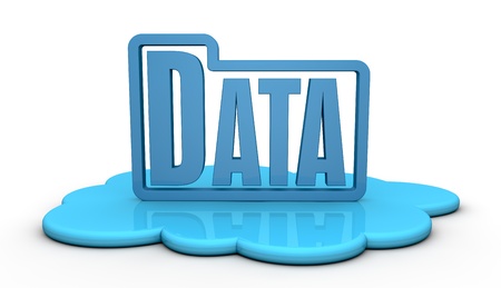 one cloud with folder data icon on top, concept of remote data storage (3d render)の写真素材