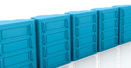 one row of computer server with a cloud shape, concept of remote data storage (3d render)の写真素材