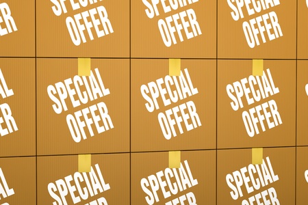 close up view of one stack of card boxes with the label: special offer (3d render)の写真素材