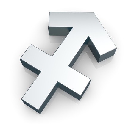 closeup of the zodiac sign of  sagittarius (archer) made with steel (3d render)の写真素材