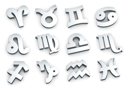 set of all of the zodiac signs made with steel (3d render)の写真素材