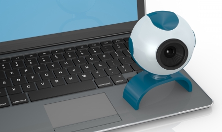 close up view of one computer notebook with a webcam (3d render)の写真素材