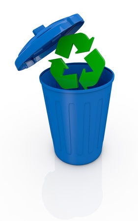 one recycling bin with the recycle symbol that goes in (3d render)の写真素材