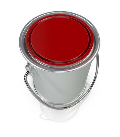 top view of a paint can with a red top (3d render)の写真素材