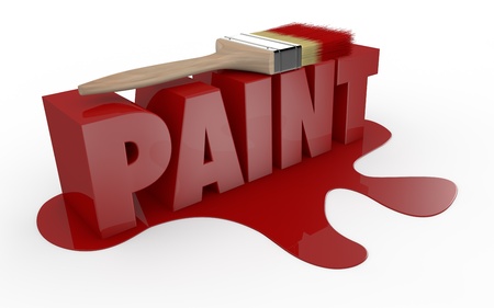 text: paint, with a paintbrush and a stain (3d render)の写真素材