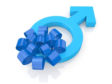 one male symbol with a blue ribbon (3d render)の写真素材
